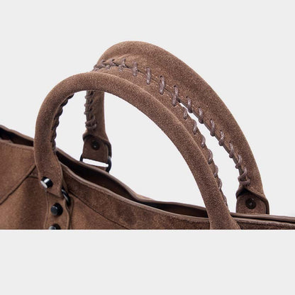 Nubuck Leather Moto City Tote Bag - Large Studded Hobo Purse
