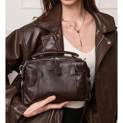 Vintage Cowhide Boston Bag | Luxury Leather Crossbody Satchel