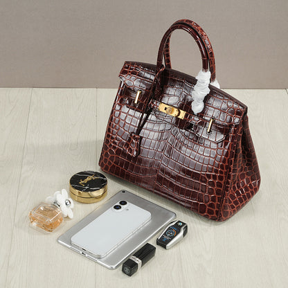Crocodile Pattern Glossy Leather Handbags for Woman | Golden Hardware