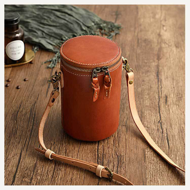 Retro Vegetable Tanned Leather Small Bucket Bags Genuine Leather Purses