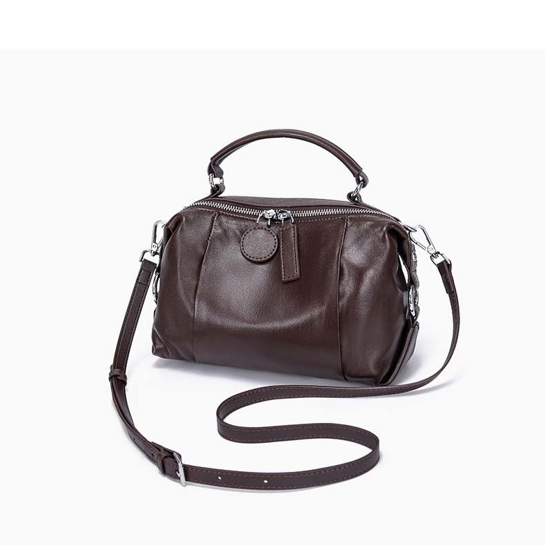 Vintage Cowhide Boston Bag | Luxury Leather Crossbody Satchel