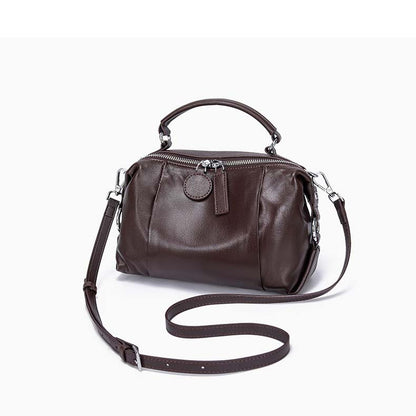 Vintage Cowhide Boston Bag | Luxury Leather Crossbody Satchel