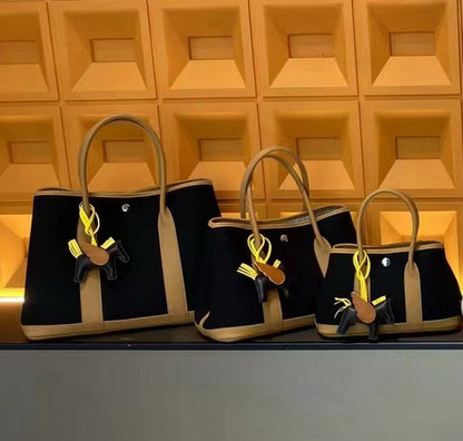 Canvas & Leather Inspired Garden Party Bag Contrast Color Handbags for Woman