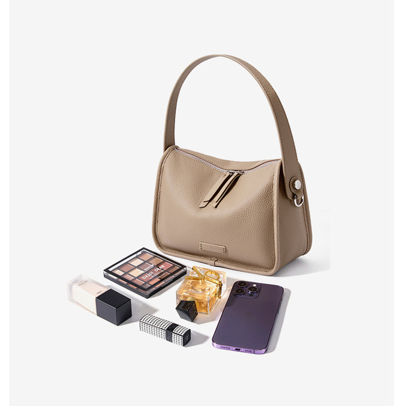 Top Grain Leather Handbag with Detachable and Adjustable Strap