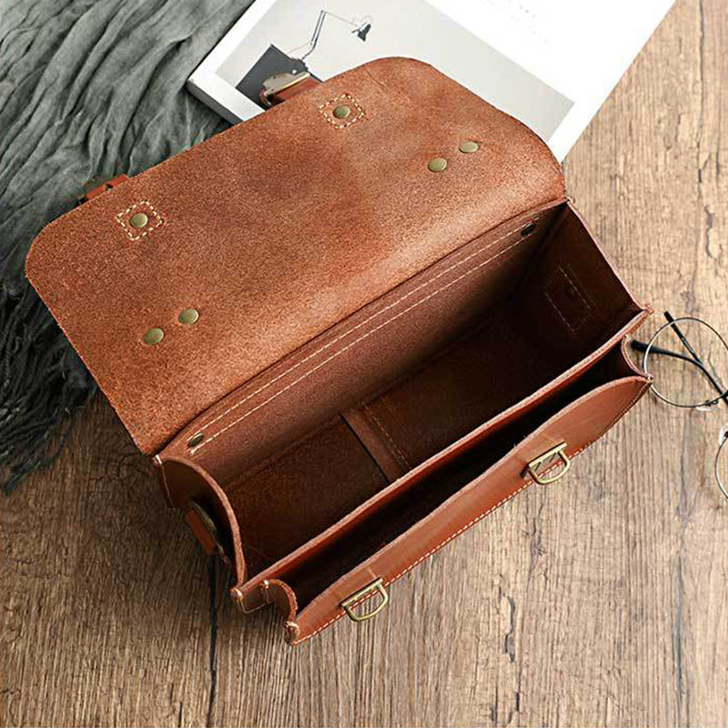 Vegetable Tanned Leather Unisex Messenger Bag