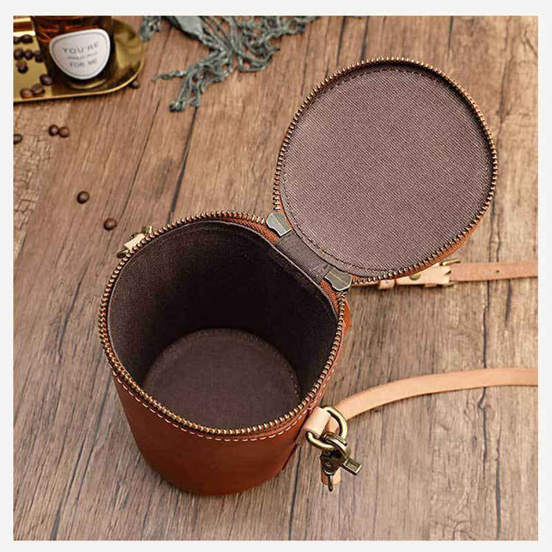 Retro Vegetable Tanned Leather Small Bucket Bags Genuine Leather Purses