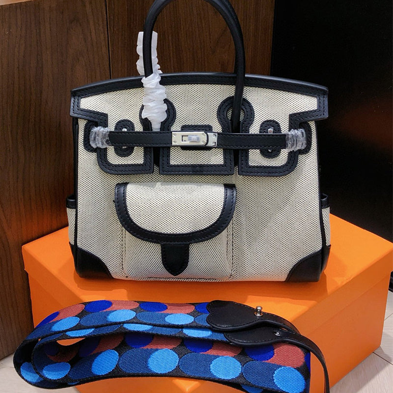 Inspired Berkin Bag Toile Canvas Swift Leather Handbags 25cm | Automatic 20% OFF at Checkout