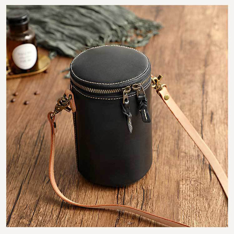 Retro Vegetable Tanned Leather Small Bucket Bags Genuine Leather Purses