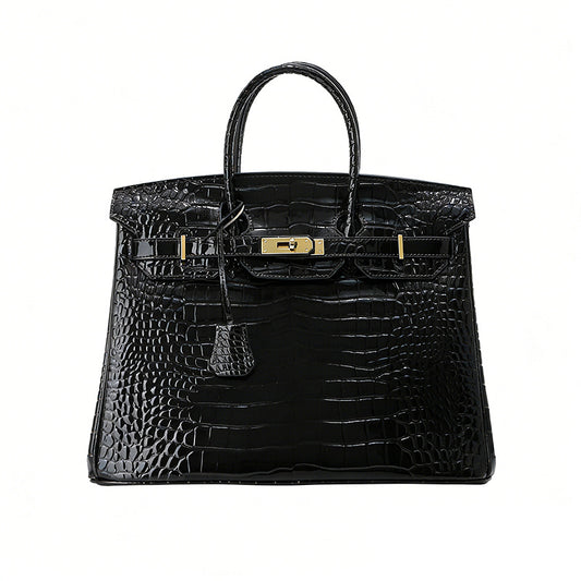 Crocodile Embossed Leather Berkin Handbag Rouge and Black