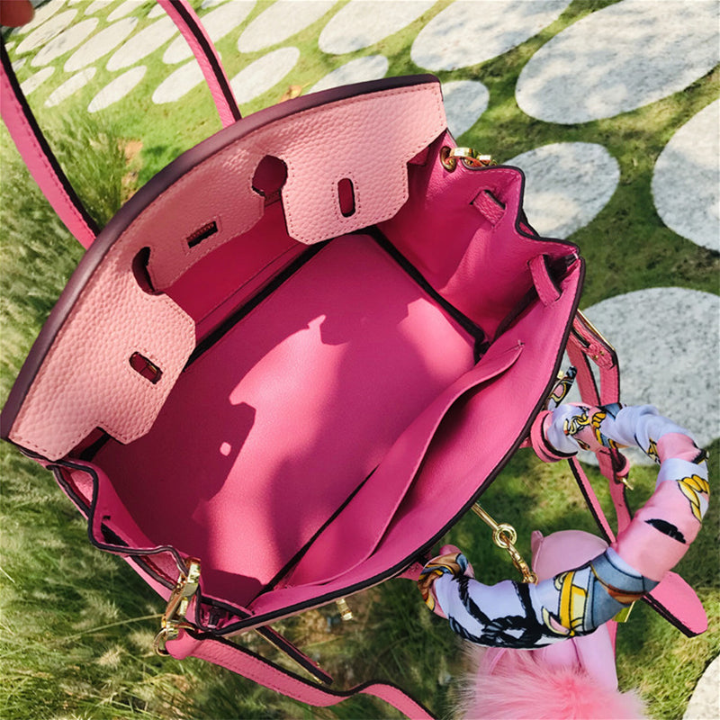 Top Grain Leather Inspired Berkin Bag Bi Color Handbag Woman