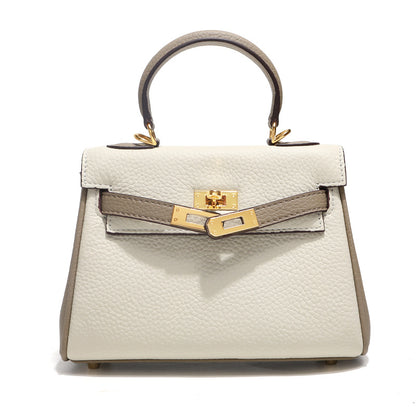Bi-color Off White and Gray mini Kelly 20 bag with gold-tone hardwar