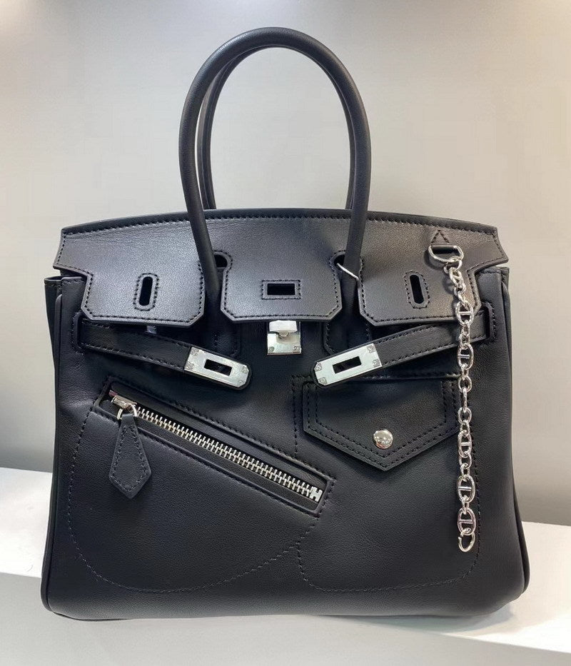 Black Birkin Bag with Silver Hardware
