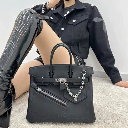 Black Birkin Bag with Silver Hardware