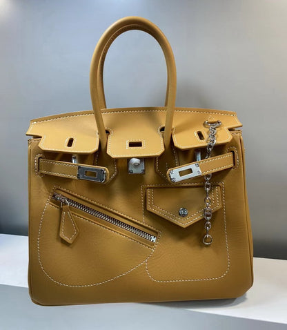 Golden Brown Birkin Bag with Silver Hardware