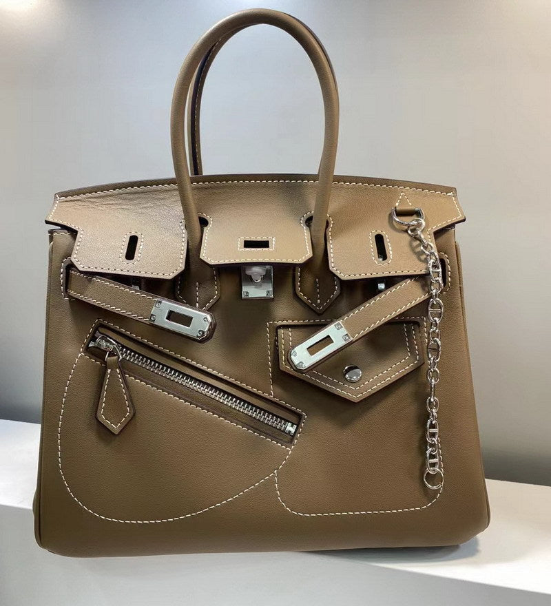 Khaki Birkin Bag with Silver Hardware