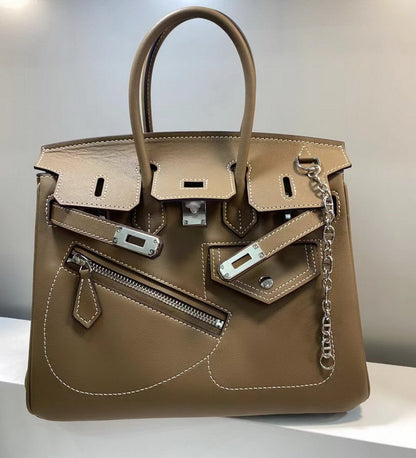 Khaki Birkin Bag with Silver Hardware