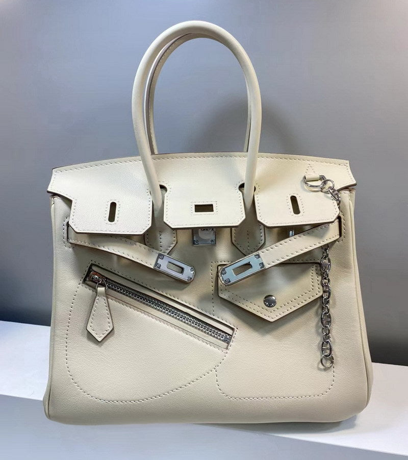 Off-White Birkin Bag with Silver Hardware
