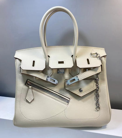 Off-White Birkin Bag with Silver Hardware
