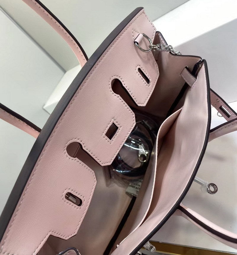 Interior Structure of the Pink Birkin Bag with Silver Hardware