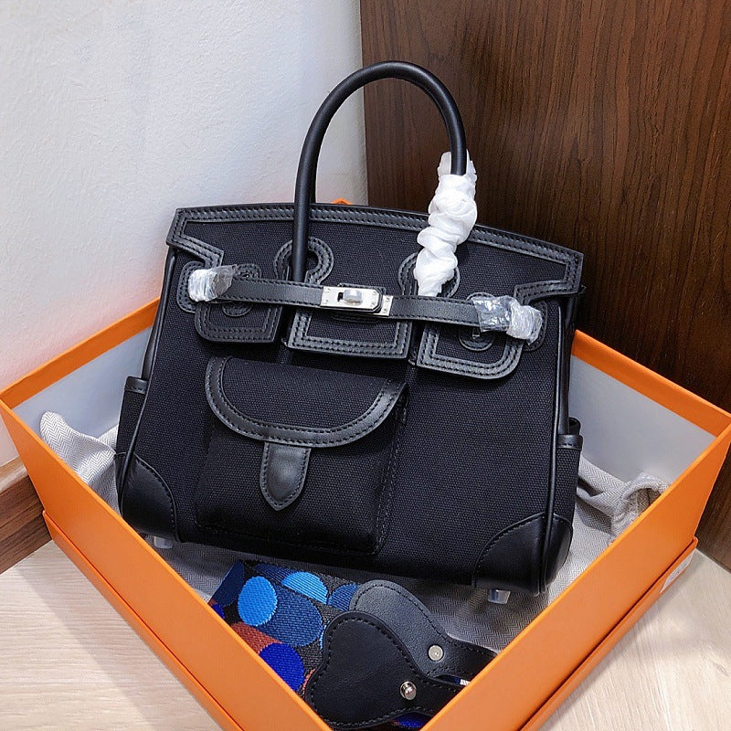 Inspired Berkin Cargo Bag Canvas Swift Leather Handbags 25cm 30cm | Automatic 15% OFF at Checkout