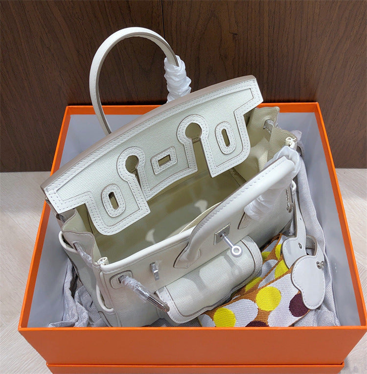 Inspired Berkin Cargo Bag Canvas Swift Leather Handbags 25cm 30cm | Automatic 15% OFF at Checkout