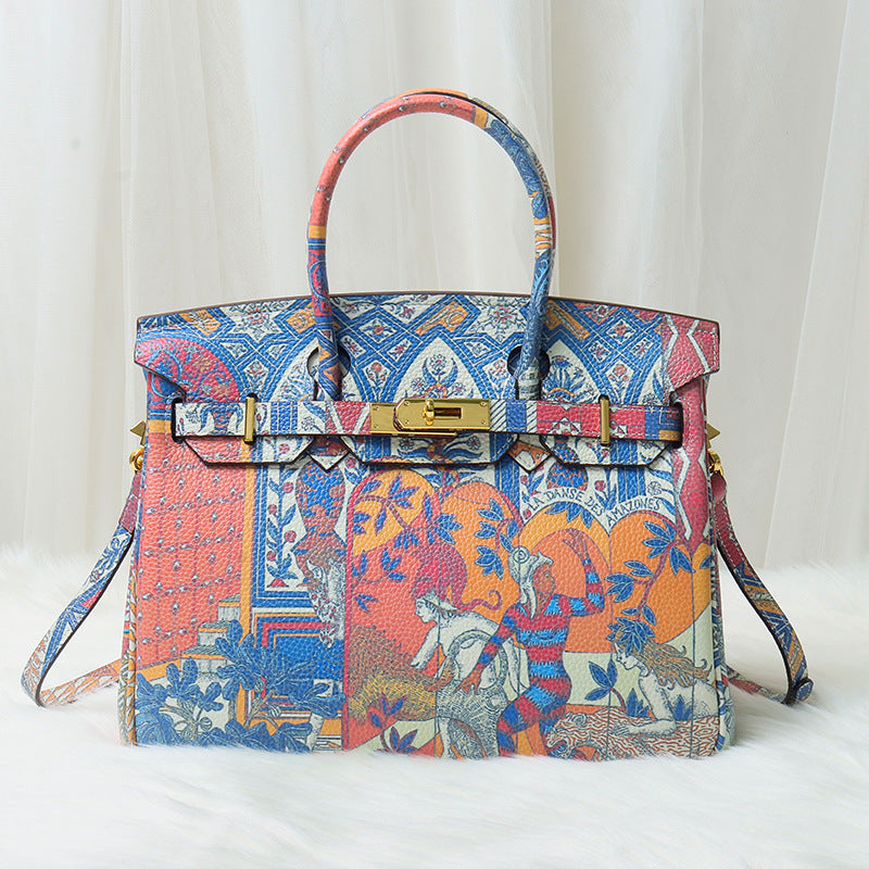 Limited Edition Graffiti Berkin Style Handbag 30cm Top Grain Leather Shoulder Bag