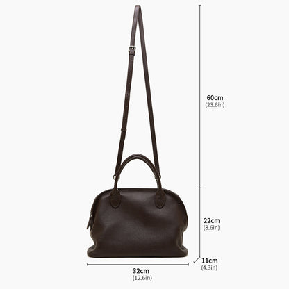 Vintage top grain leather bowling bag with dimensions.