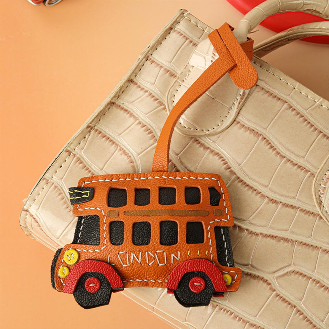 HANDSEWGIFT Sheep Leather City Bus Keychain DIY Kit