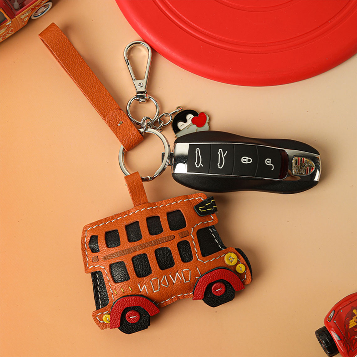 HANDSEWGIFT Sheep Leather City Bus Keychain DIY Kit