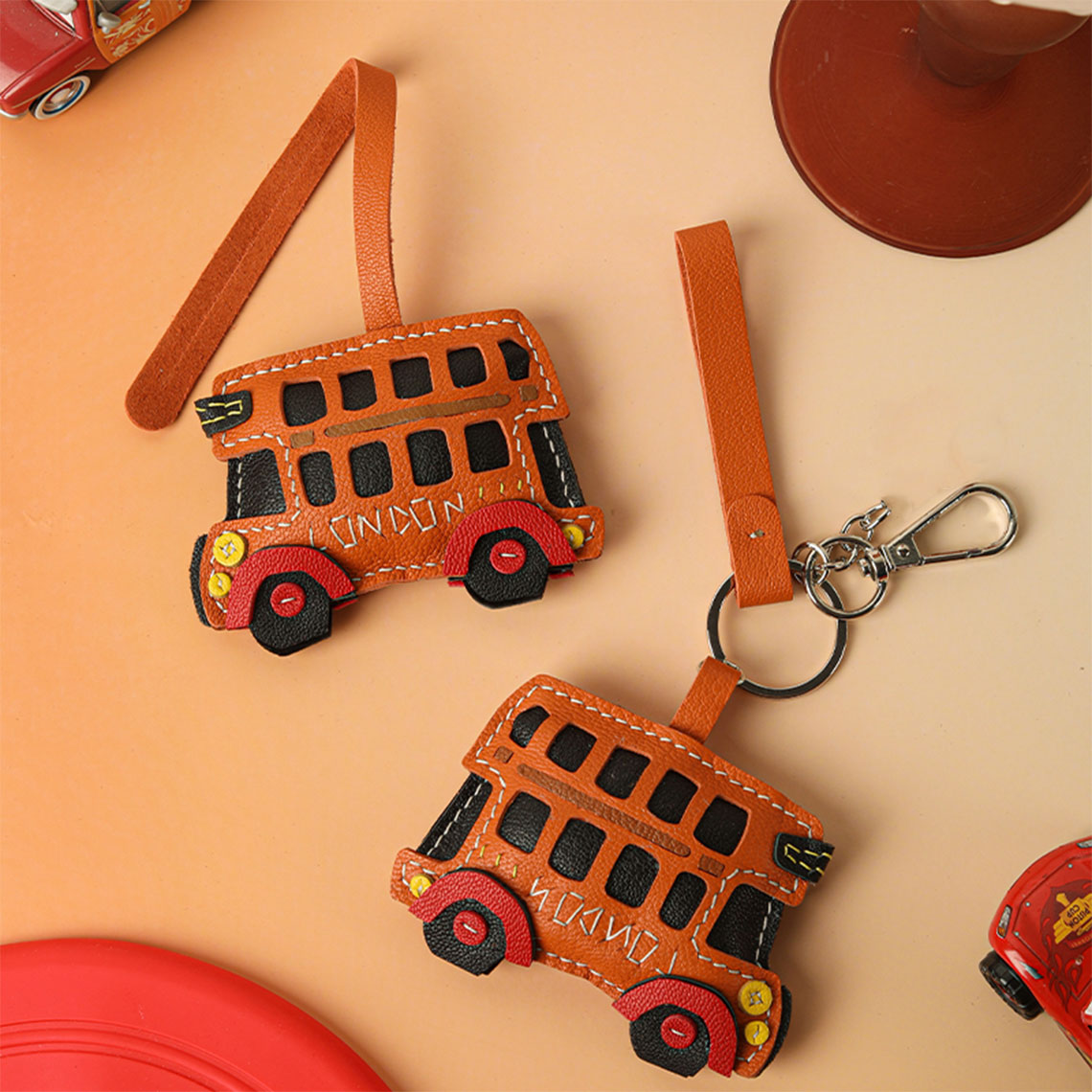 HANDSEWGIFT Sheep Leather City Bus Keychain DIY Kit