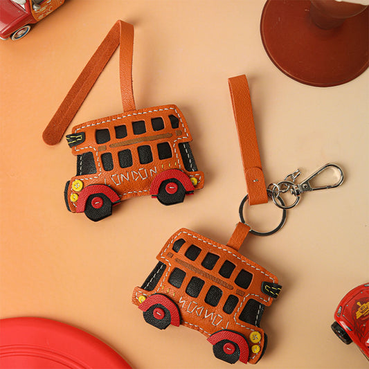 HANDSEWGIFT Sheep Leather City Bus Keychain DIY Kit