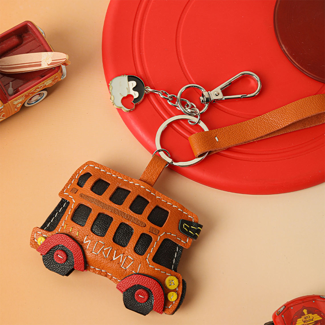 HANDSEWGIFT Sheep Leather City Bus Keychain DIY Kit