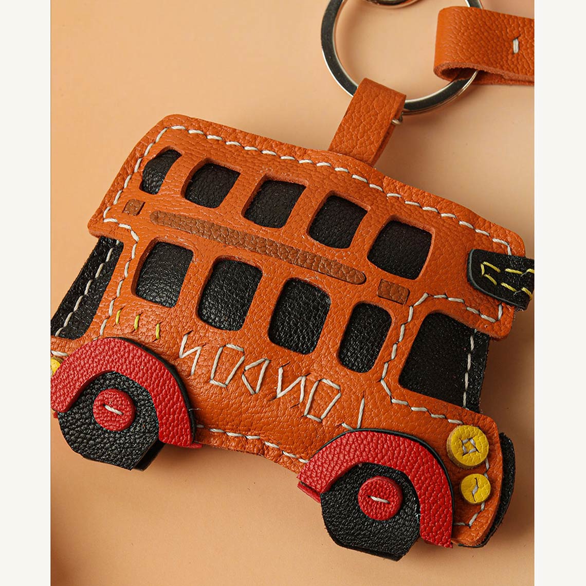 HANDSEWGIFT Sheep Leather City Bus Keychain DIY Kit