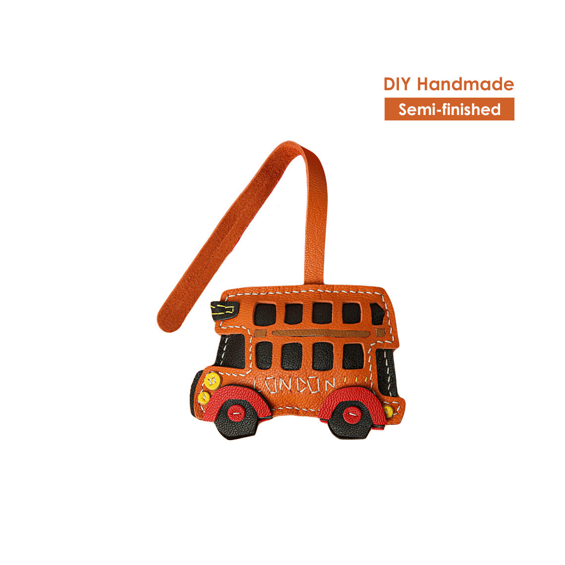 HANDSEWGIFT Sheep Leather City Bus Keychain DIY Kit