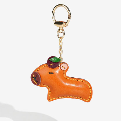 Vegetable Tanned Leather Capybara Handmade Keychain