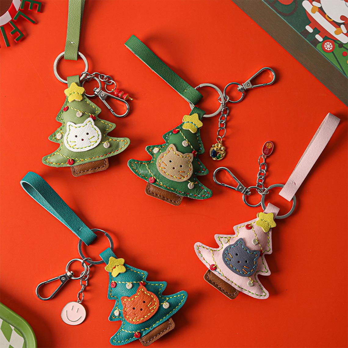 Cute leather cat keychain | Coworkers Christmas gifts for cat lovers