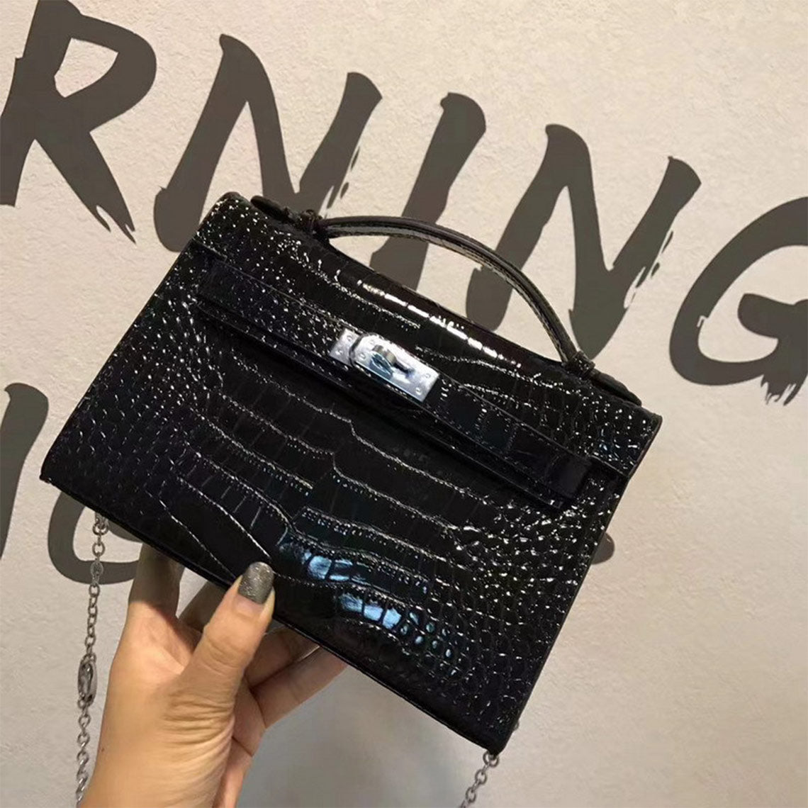Black Leather Inspired Kelly Clutch | Women Handbags.