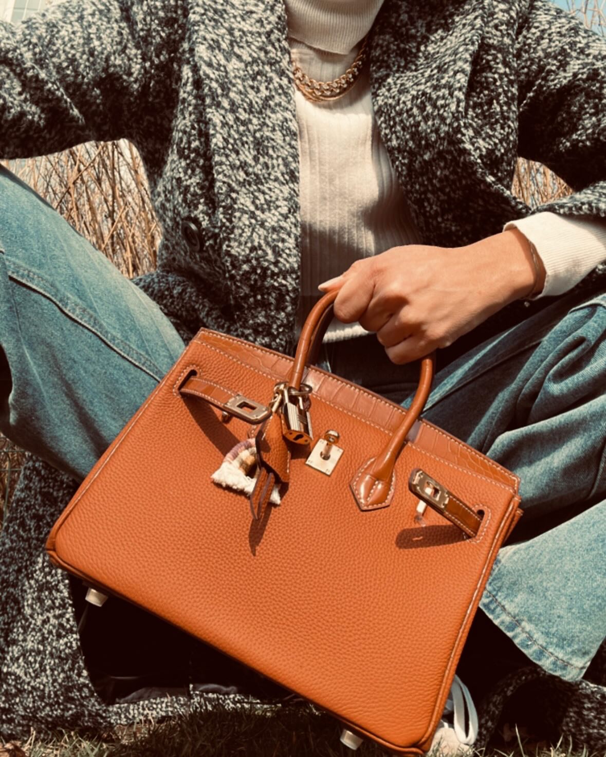 Top Grain Leather Inspired Croc Flap Berkin Bag