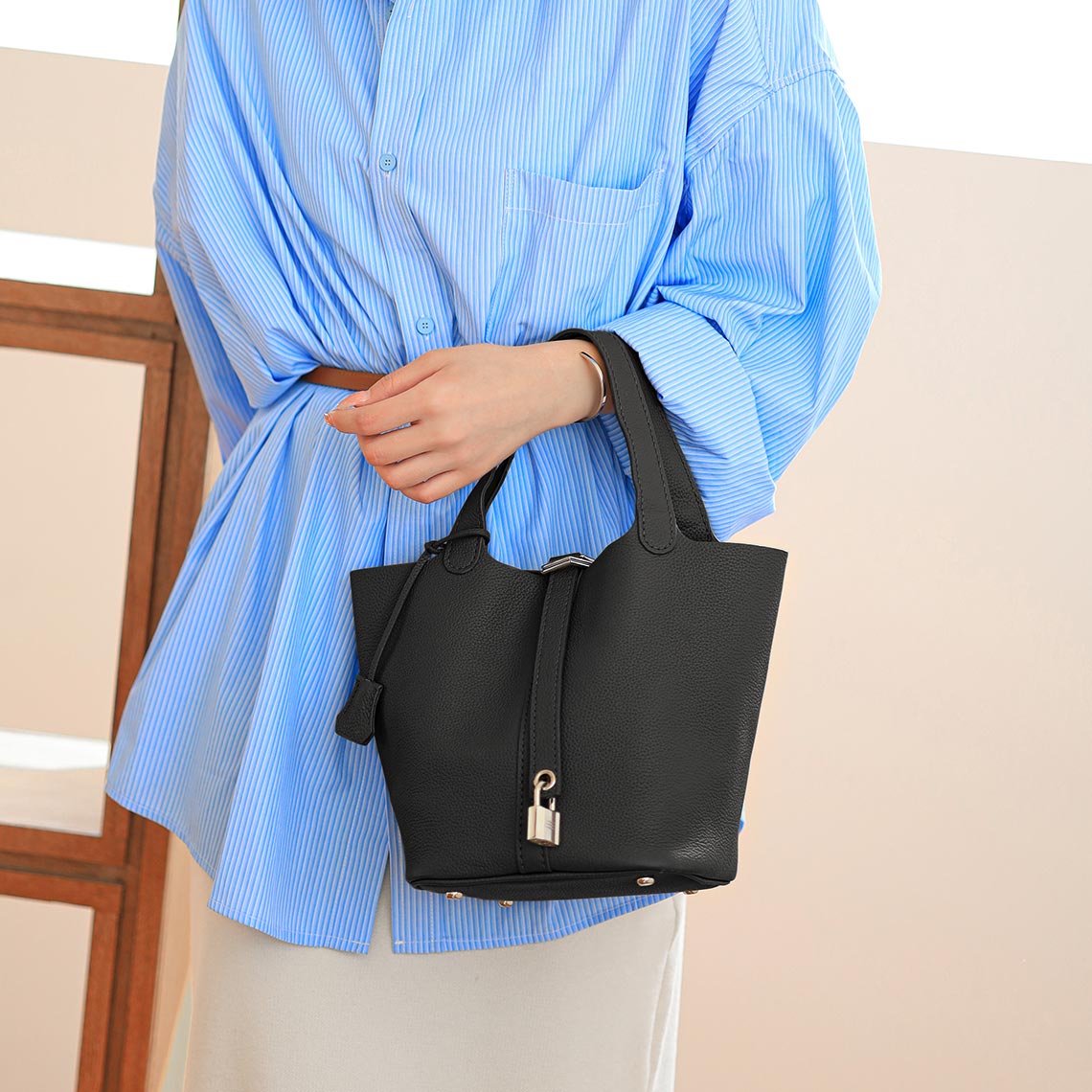 HANDSEWGIFT Picotin Lock Totes Bag Top Grain Leather DIY Kit