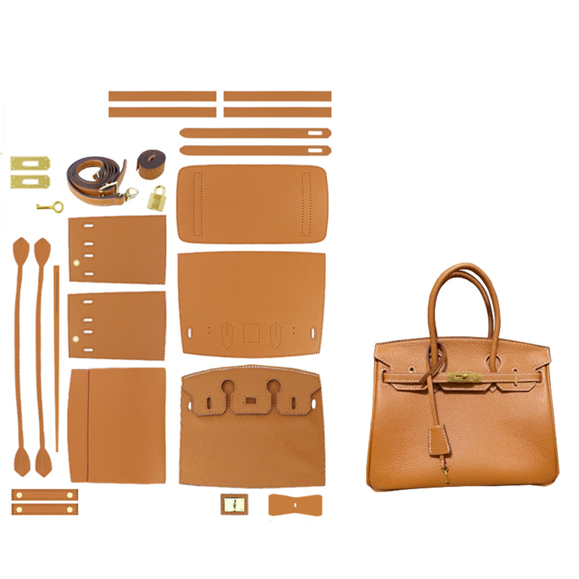 Classic Gold Brown Leather Handbag for Women | Semi-finished DIY Bag Kits - POPSEWING®