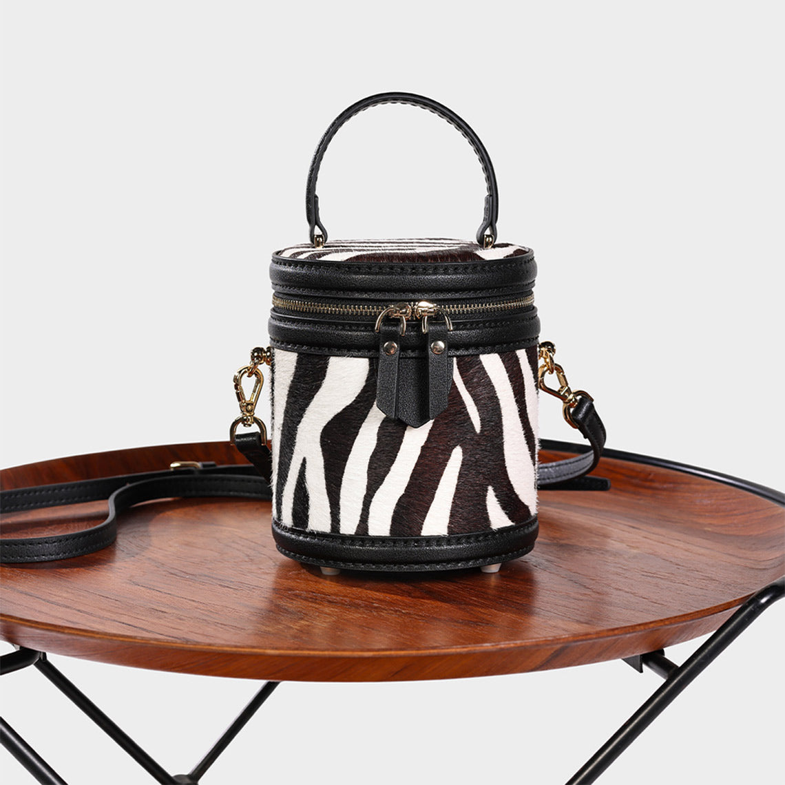 Zebra print leather bucket bag handbag for women