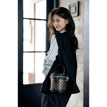 HANDSEWGIFT Top Grain Leather Checker Bucket Bag DIY Kits