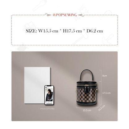 HANDSEWGIFT Top Grain Leather Checker Bucket Bag DIY Kits