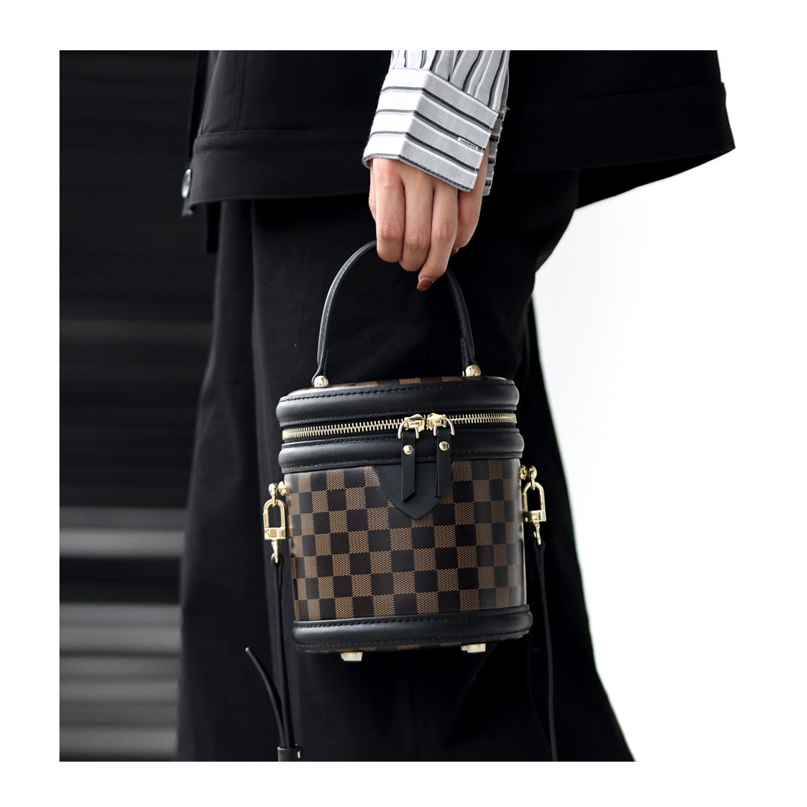 HANDSEWGIFT Top Grain Leather Checker Bucket Bag DIY Kits