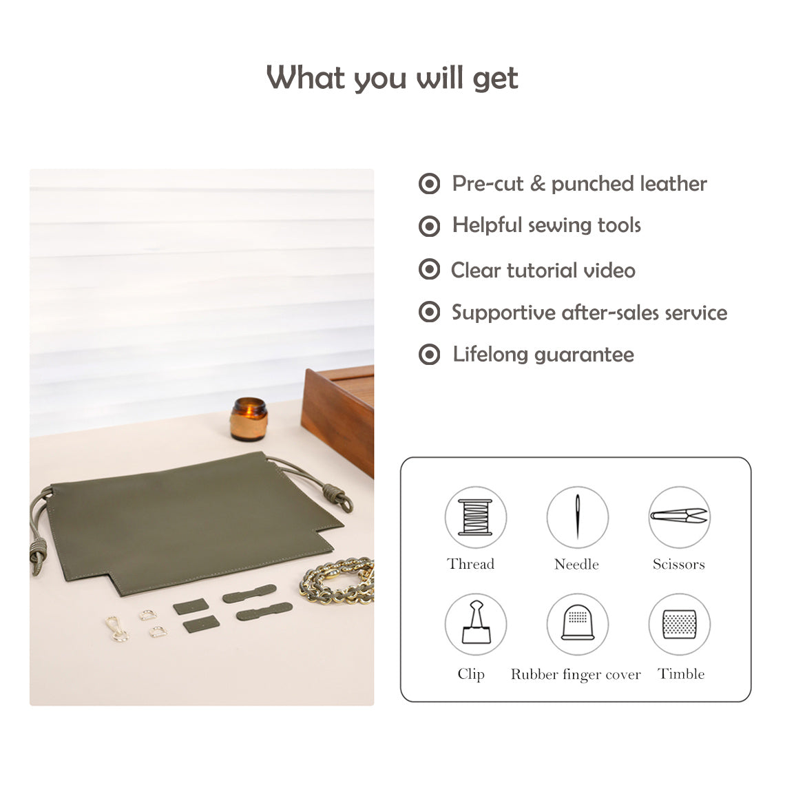 HANDSEWGIFT Leather Drawstring Chain Clutch DIY Kit