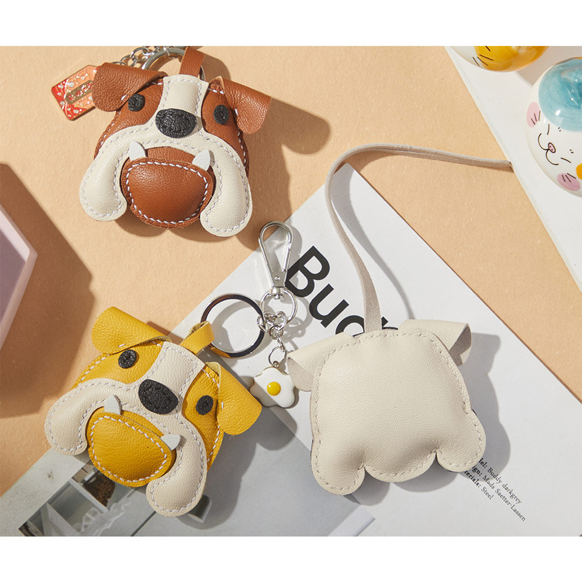 HANDSEWGIFT Sheep Leather Bulldog Keychain DIY Kits