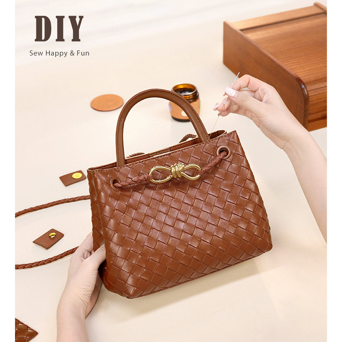HANDSEWGIFT Leather Small Intrecciato Tote DIY Kits