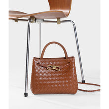 Load image into Gallery viewer, Brown Leather Intrecciato Small Tote Bag 
