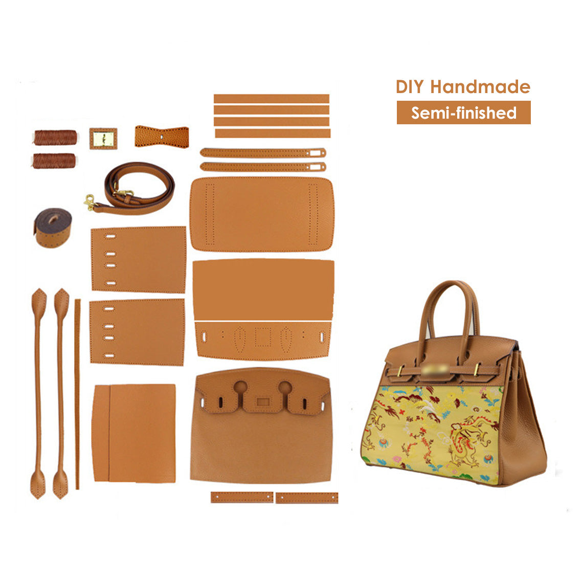 HANDSEWGIFT Top Grain Leather Dustbag Recycle Platinum Bag DIY Kit