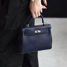 Load image into Gallery viewer, Blue Leather Classic Handbag for Women | DIY Handmade Bags - POPSEWING®
